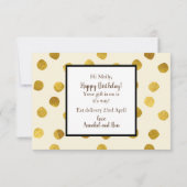 Goud gespot, cadeau is onderweg bedankkaart (Achterkant)