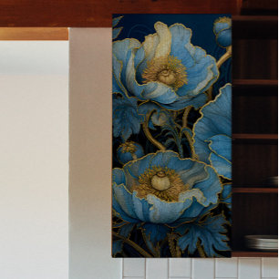 Goud getipt blauw papavers Decoupage Tissuepapier