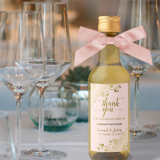 Goud gezicht op Blush Pink Weddenschap Bedankt Min Wijn Etiket