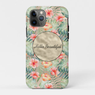 Goud Glam Tropisch Roze Perzik Hibiscus iPhone 11 Pro Hoesje