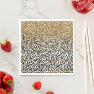 Goud Glam Zwart Leopard Print Glitter Sparkle Servet