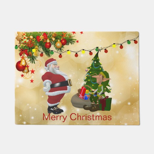 Goud, glanzend, kerstman en Elf, kerstmis Deurmat (Voorkant)