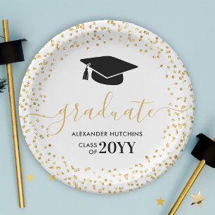 Goud glinsterend afstudeerconfetti afstudeerfeest papieren bordje