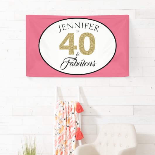 Goud Glitter 40 en Fabulous Roze 40e Verjaardag Spandoek (Insitu)