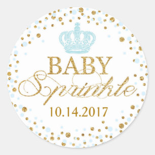 Goud Glitter Blauw Crown Royal Prince Baby shower Ronde Sticker
