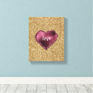 Goud Glitter Bourgondië Rode Hart Liefde Canvas Afdruk