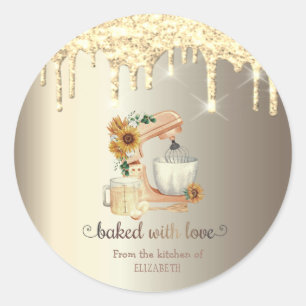 Goud Glitter Drips Mixer Zonnebloemen Keuken Ronde Sticker