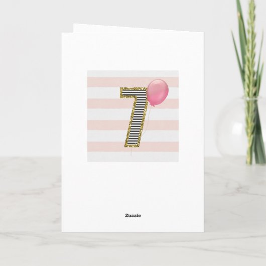 Goud Glitter en Roze 7de Verjaardag Kaart (Achterkant)