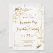 Goud glitter en witte bladeren kaart (Voorkant)