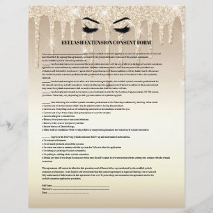 Goud Glitter EXTENSIE VAN WIMPERS TOESTEMMINGSFORM Flyer