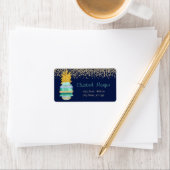 Goud Glitter Groene Ananas Marineblauw Etiket (Insitu)