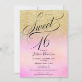 goud glitter holografisch script chic Sweet 16 Kaart (Voorkant)