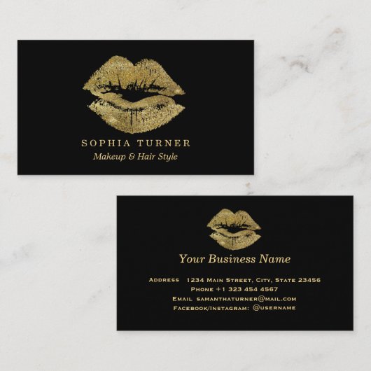 Goud Glitter Lippen Make-up Artiest Visitekaartje (Voorkant / Achterkant)