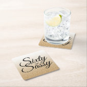 Goud Glitter Ombre 60 en Sassy 60e Verjaardag Vierkante Kartonnen Onderzetter (Insitu)