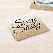Goud Glitter Ombre 60 en Sassy 60e Verjaardag Vierkante Kartonnen Onderzetter (Schuin)