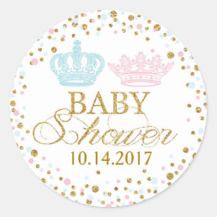 Goud Glitter Roze Blauw Royal Twins Baby shower Ronde Sticker