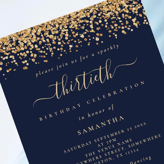 Goud Glitter Script Marine Blauw Glam 30e Partij Kaart