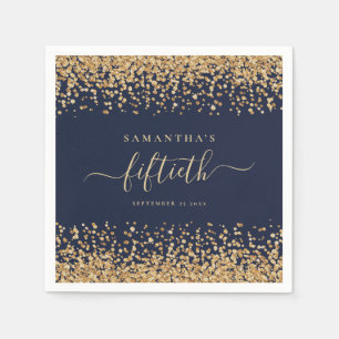 Goud Glitter Script Marine Blauw Glam 50th Party Servet