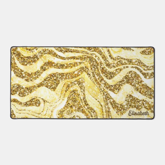 Goud & Glitter Zebra Naam of Monogram Luxe toevoeg Bureaumat (Voorkant)