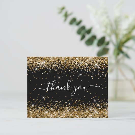 Goud Glitter Zwart 40e Verjaardag Bedankt Briefkaart (Staand voorkant)