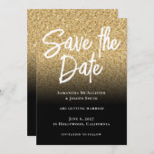 Goud Glitter Zwarte Ombre Save The Date (Voorkant / Achterkant)