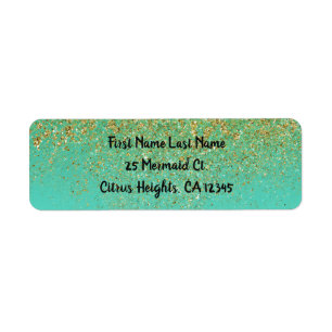 Goud glitters en turquoise aqua glanzend trendy on etiket