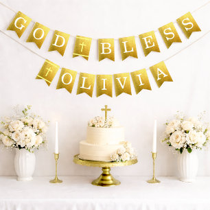 Goud God Zegen 6 Letters Naam Doop Eerste Communie Vlaggetjes