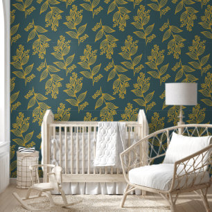 Goud Grijs Blauw Bloem Botanische Bloemen Behang