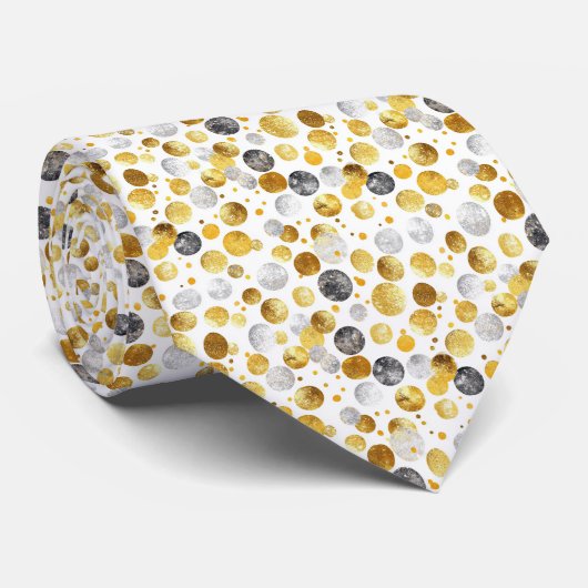 Goud Grijs en Witte Champagne Bubble op Wit Stropdas (Opgerold)
