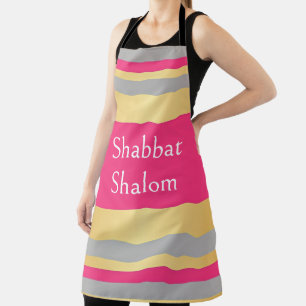 Goud Grijs Heet Roze Strepen, Shabbat Shalom Glam Schort