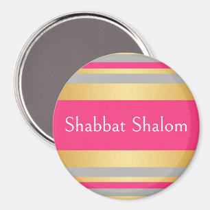 Goud Grijs Heet Roze Strepen, Shabbat Shalom Magneet