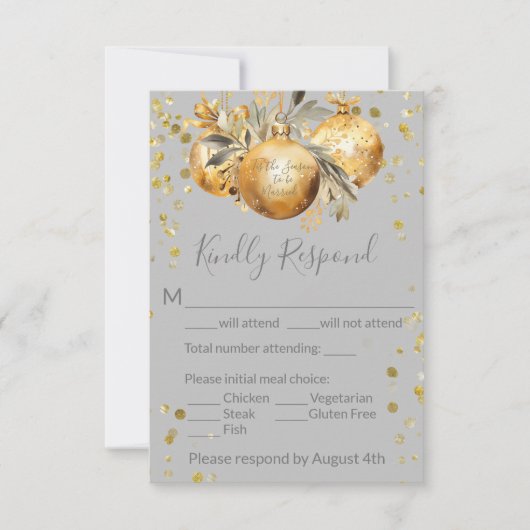 Goud Grijs Kerstmis Bruiloft RSVP Kaartje (Voorkant)