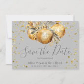 Goud Grijs Kerstmis Bruiloft Save the Date Kaart (Voorkant)
