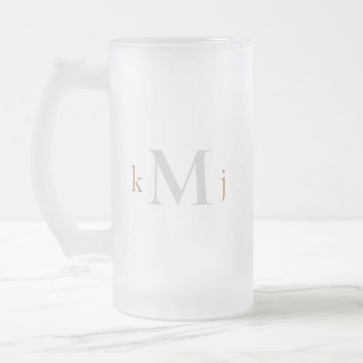 Goud & Grijs Monogram Huwelijk Matglas Bierpul (Links)