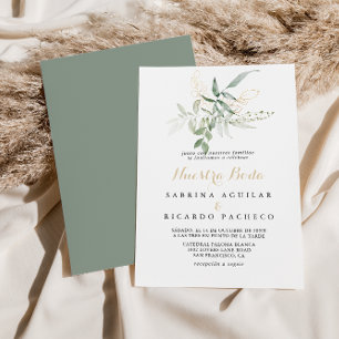 Goud groen blad Nuestra Boda Bruiloft Kaart