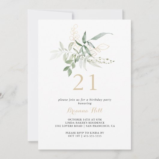 Goud Groen Bladgroen 21e Verjaardagsfeestje Kaart (Voorkant)
