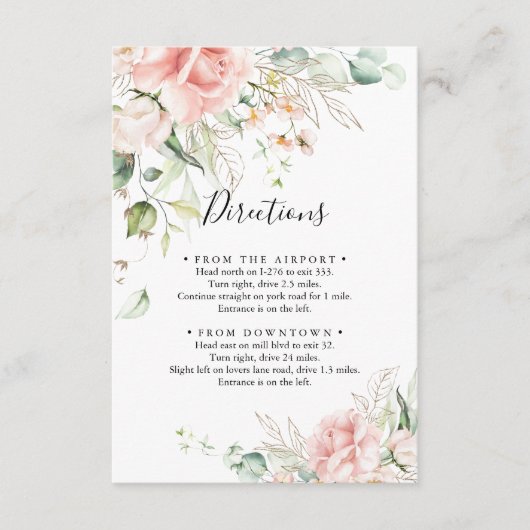 Goud Groen Bladgroen Bloemen Bruiloft Routebeschri Informatiekaartje (Voorkant)