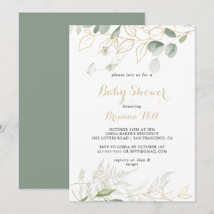 Goud Groen Bladgroen Kalligrafie Baby shower Kaart