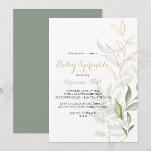 Goud Groen Bladgroen Kalligrafie Baby Sprinkle Kaart