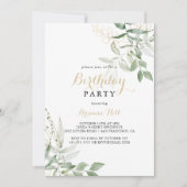 Goud Groen Bladgroen Kalligrafie Verjaardagsfeest Kaart (Voorkant)