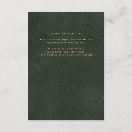 Goud groen elegante bruiloft gast informatie informatiekaartje (Achterkant)