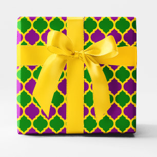 Goud Groen en Paars Mardi Gras Quatrefoil Cadeaupapier