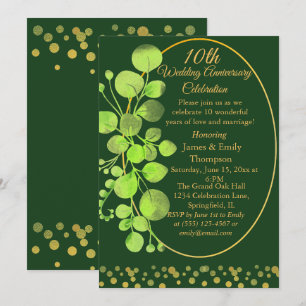 Goud & Groen Eucalyptus 10e bruiloft Jubileum Kaart