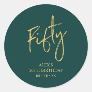 Goud & Groen Fifty 50e verjaardag Favor Bedankt Ronde Sticker