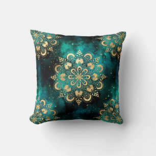 Goud & Groen Galaxy Dharma Mandala Patroon Kussen