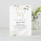 Goud groen gebladerte Het is een jongen Baby showe Kaart (Staand voorkant)