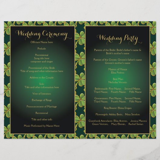 Goud, groen Iers programma voor het bruiloft van d (Achterkant)