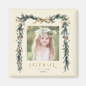 Goud & Groen Kerst Lijst Foto Vrolijk Ivoor Magneet (Voorkant)