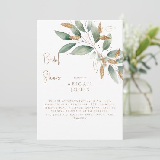 Goud & groen loof Elegant Vrijgezellenfeest Kaart (Staand voorkant)