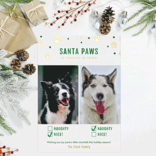 Goud & Groen Stout of Braaf Twee Honden Foto Folie Feestdagenkaart